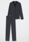 Schlafanzug lang Organic Cotton Knopfleiste Reverskragen Grafikprint nachtblau - Contemporary Nightwear