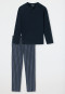 Pajamas long organic cotton button placket stripes midnight blue - selected! premium