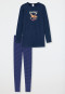 Pigiama lungo in cotone biologico con motivo ispirato al mondo equestre, blu scuro - Horse World
