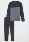 Pyjama lang Organic Cotton strepen borstzak antraciet - 95/5 Nachtkleding