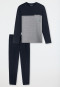 Pajamas long Organic Cotton stripes chest pocket midnight blue - 95/5 Nightwear