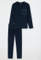 Pigiama lungo a righe realizzato in cotone biologico, blu notte - 95/5 Nightwear