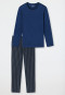 Pyjama lang biologisch katoen gestreept marineblauw - selected! premium