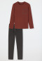 Pyjama lang biologisch katoen gestreept terracotta - 95/5 Nightwear