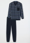 Pyjamas long Organic Cotton V-neck cuffs chest pocket midnight blue plaid - Comfort Nightwear