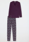 Pigiama lungo in cotone biologico con scollo a V, prugna - Comfort Nightwear
