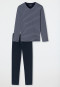 Pigiama lungo in cotone biologico con scollo a V e motivo a righe, blu notte - 95/5 Nightwear