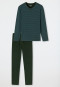 Pajamas long organic cotton V-neck stripes petrol blue - 95/5 Nightwear