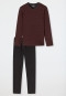 Pajamas long organic cotton V-neck stripes terracotta - 95/5 Nightwear