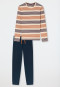 Schlafanzug lang geringelt braun - Casual Nightwear