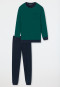 Pyjama long encolure arrondie bords-côtes motifs vert foncé/bleu foncé - Essentials Nightwear