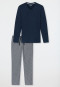 Schlafanzug lang Rundhals Tencel gestreift dunkelblau - selected! premium