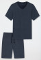 Pajamas short crew neck Tencel pinstripe pattern dark blue - selected! premium