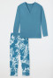 Schlafanzug lang V-Ausschnitt blaugrau - Modern Nightwear
