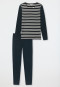 Schlafanzug lang V-Ausschnitt Bretonstreifen dunkelblau - Essential Stripes