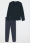 Schlafanzug lang V-Ausschnitt Bündchen Dreiecke nachtblau - Casual Essentials