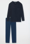 Schlafanzug lang V-Ausschnitt gemustert royalblau/dunkelblau - Essentials Nightwear