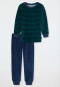 Pajamas long velour cuffs stripes dark green - Rat Henry