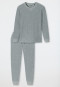Pajamas long velour cuffs stripes heather gray - Warming Nightwear