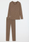Pyjama lang wijder silhouet V-hals minimale print bruin - Essentials Comfort Fit