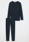 Pyjama long coupe large encolure en V imprimé minimaliste bleu foncé - Essentials Comfort Fit