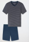 Korte pyjama van modalvezel met v-hals, blauw met strepen - Long Life Soft