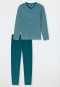 Lange pyjama met v-hals, groen met streepjes - Long Life Soft