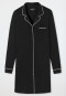 Sleep shirt long-sleeved interlock button placket piping black - Contemporary Nightwear