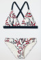 Triangle bikini removable soft cups variable straps lined mini bottoms floral print multicolored - Deep Sea