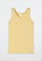 Canottiera da bambina in Tencel di cotone biologico con morbida fascia in vita, finitura lucida, motivo con libellule su sfondo vaniglia - Original Classics
