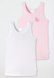 Onderhemden 2-pack fijnrib organic cotton paard streepjes wit/roze - fijnrib multipack