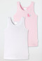 Undershirts double pack fine rib organic cotton horse stripes white/pink - fine rib multipacks