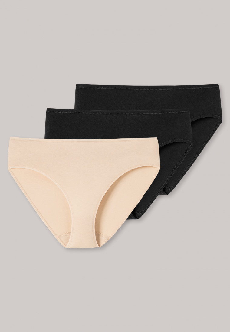 Slip taglio bikini confezione da 3 cotone biologico nero / sabbia - 95/5