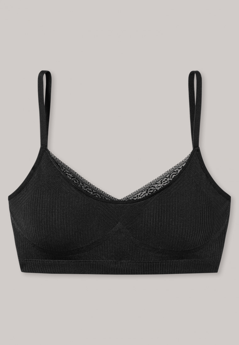 Soft bra without underwire removable cups lace black - Seamless Recycled Rib