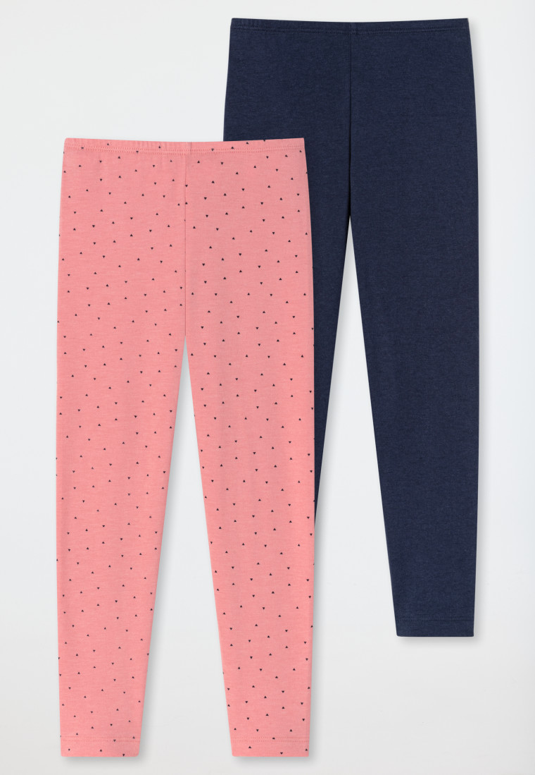 Leggings 2-pack organic cotton soft waistband triangles peach/dark blue - Cat Zoe