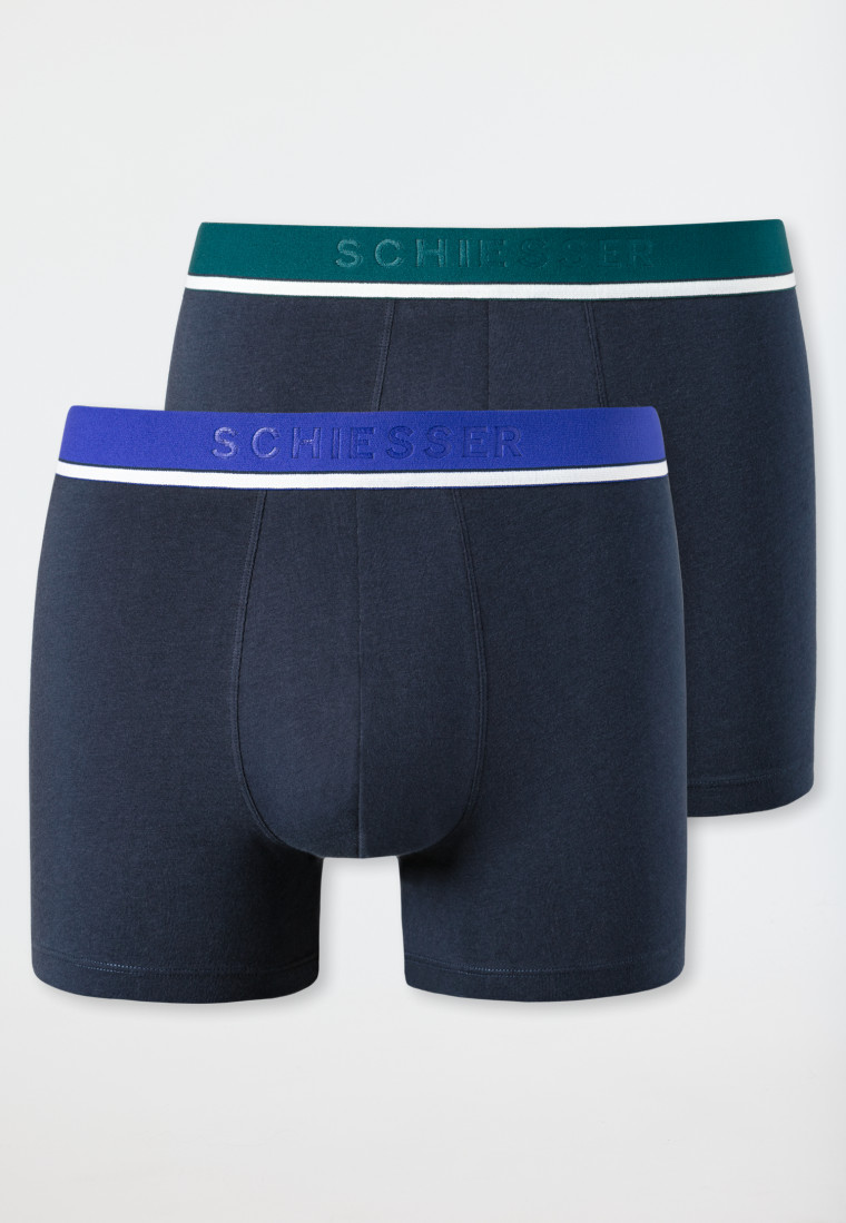 Lot de 2 boxers longs en coton bio taille élastique bleu foncé - 95/5