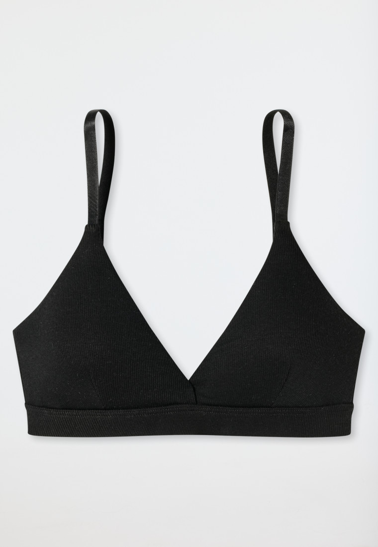 Soutien-gorge sans armature côtelé coton bio coussinets amovibles noir - Pure Rib