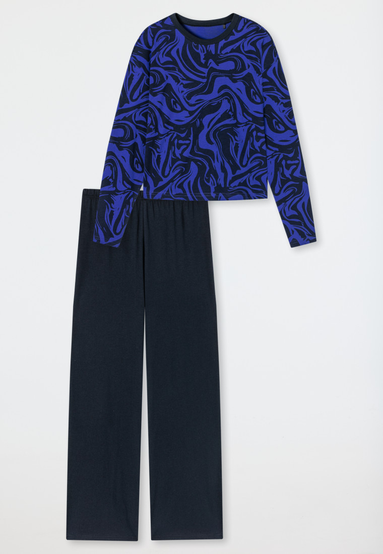 Nightwear blau Schlafanzug Organic gemustert - Cotton SCHIESSER Teens lang |
