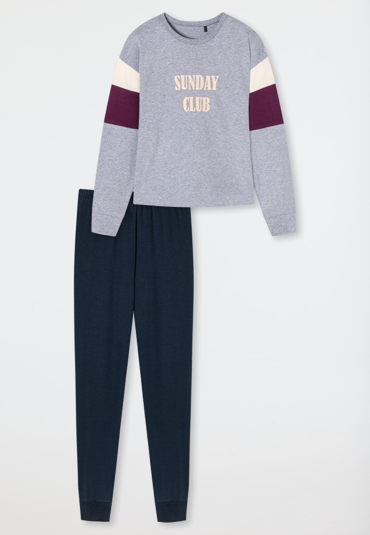 Schlafanzug lang Interlock Organic Cotton Bündchen Streifen grau-meliert -  Teens Nightwear | SCHIESSER