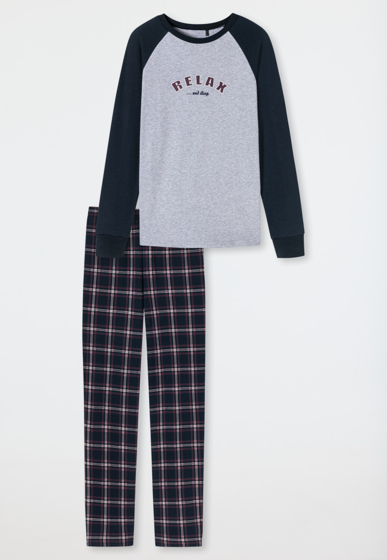 Schlafanzug lang Interlock Organic Cotton Karos grau-meliert - Teens  Nightwear | SCHIESSER