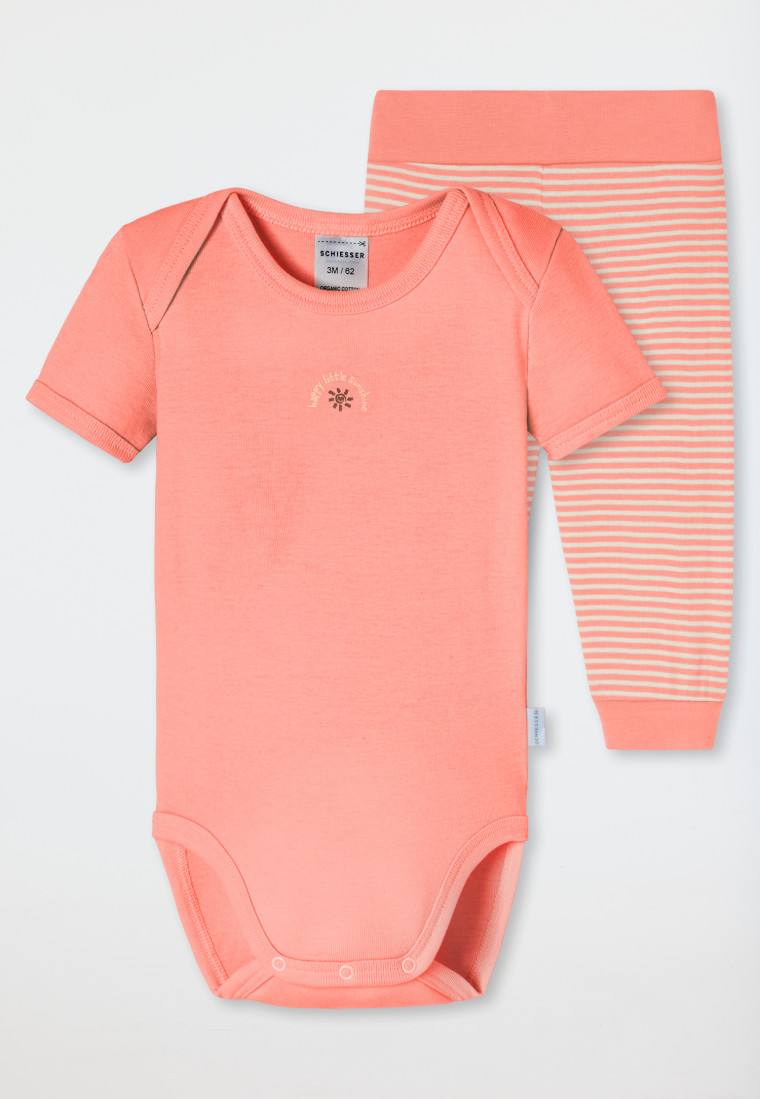 Babyset 2-delig fijnrib rompertje broek zon perzik - Natural Love