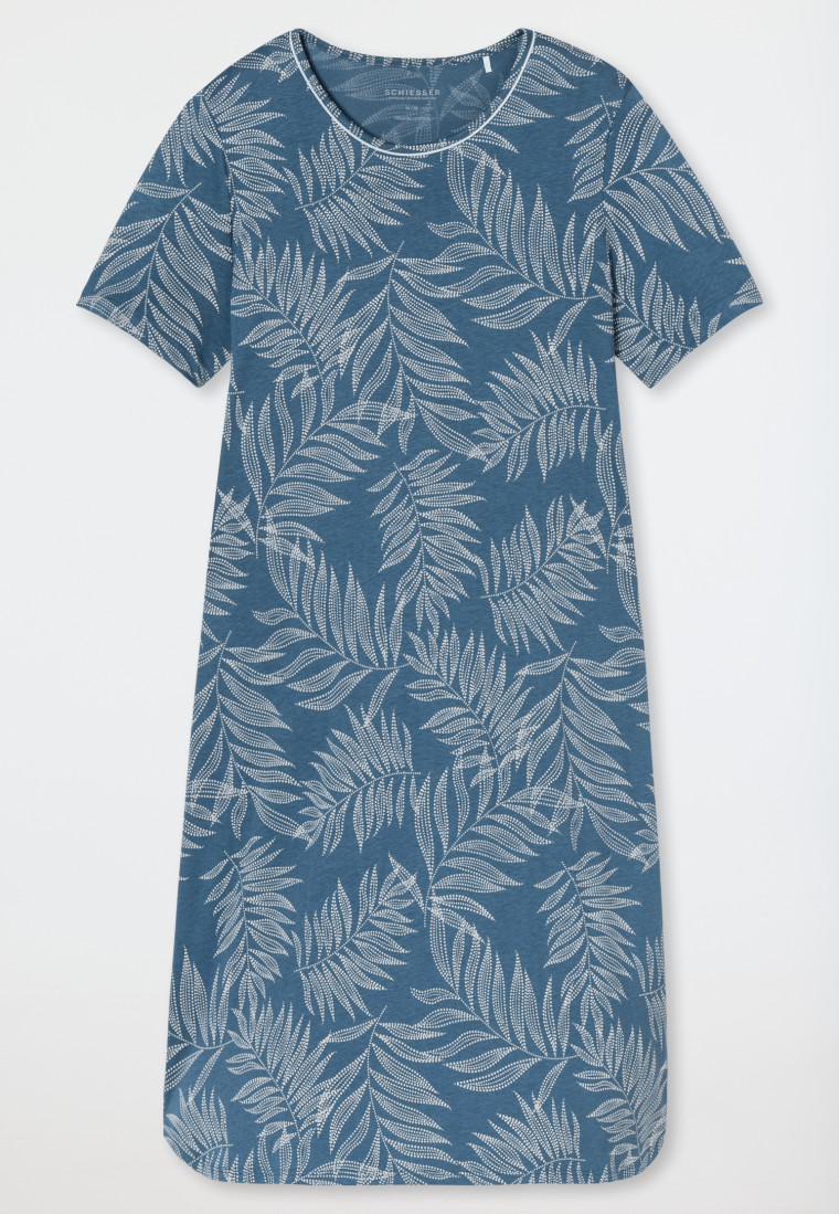 Nachthemd korte mouw palmenprint atlantisch blauw - Comfort Nightwear