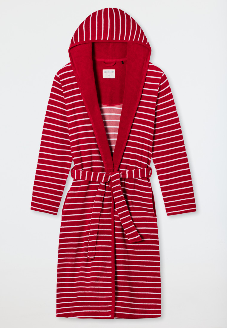 Bademantel Leichtfrottee rot gestreift - Feather Terry