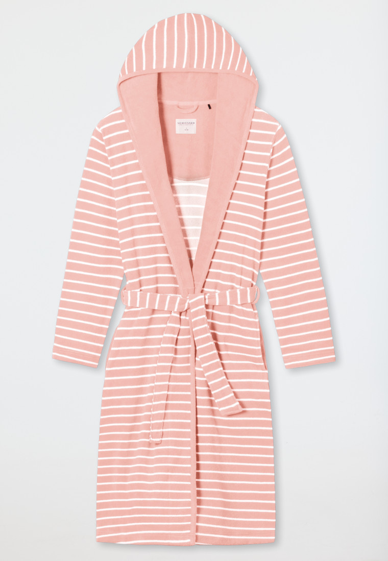 Accappatoio in spugna leggera a righe rosa - Feather Terry