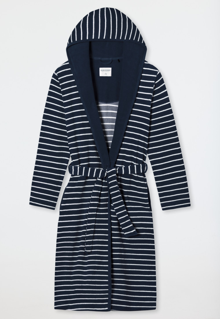 Bademantel Leichtfrottee navy gestreift - Feather Terry