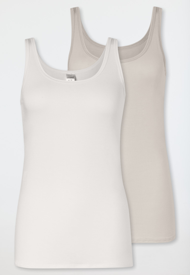 Tanktops set van 2 zand/grijs jaspé - Modal Essentials
