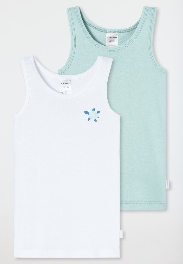 2-pack vests turtle light green/ white - Fine Rib