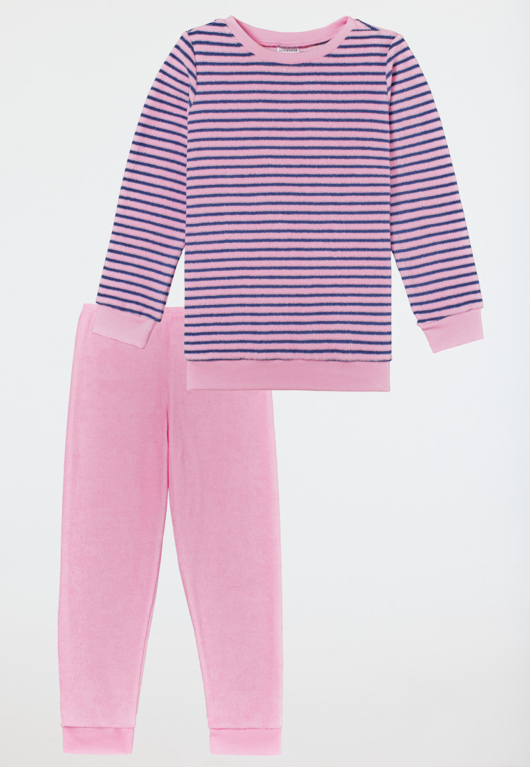 Schlafanzug lang Frottee Bündchen Ringel rosé - Girls World