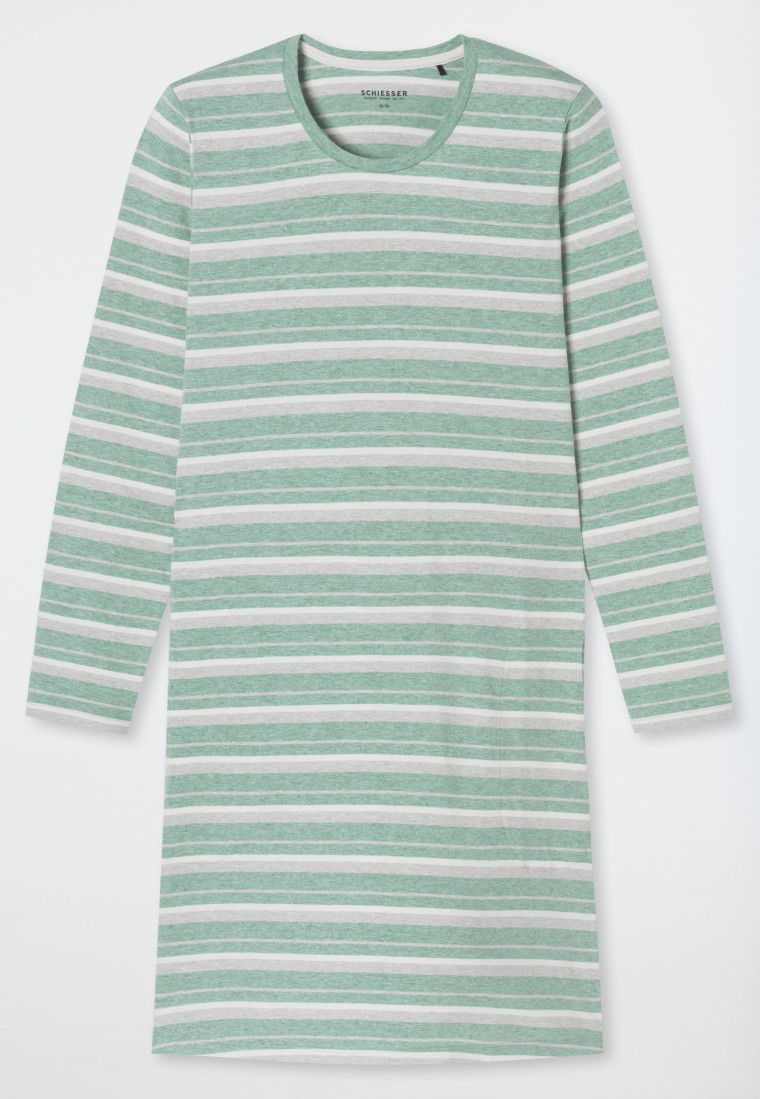 Nachthemd langarm Ringel grün-meliert - Casual Essentials