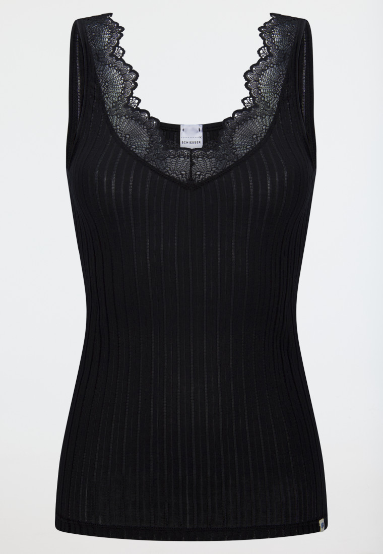Strap top fine rib needle out structure black - Revival Marie